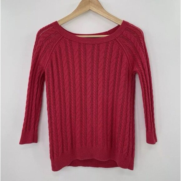 American Eagle Red Boat Neck Wool Blend Relaxed Sweater Cable Knit XS Holiday - Picture 1 of 10